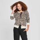 Women's Animal Print Crewneck Cardigan - A New Day Camel