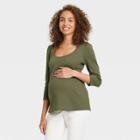 The Nines By Hatch Maternity Puff 3/4 Sleeve Scoop Neck Ribbed Jersey T-shirt Olive
