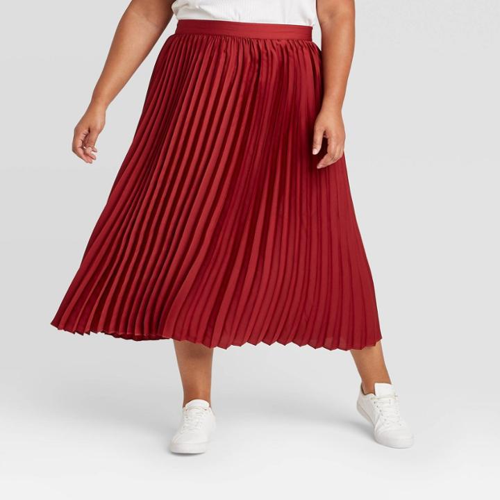 Women's Plus Size Pleated Skirt - Ava & Viv Burgundy X, Red