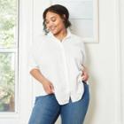 Women's Plus Size Long Sleeve Button-down Boyfriend Shirt - Universal Thread True White