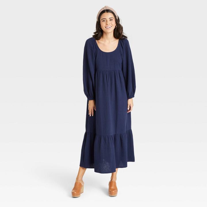 Women's Balloon Long Sleeve Dress - Universal Thread Navy Blue