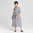 Women's Plus Size Striped Long Sleeve Midi Shirt Dress - Who What Wear Black/white 4x, Black/white