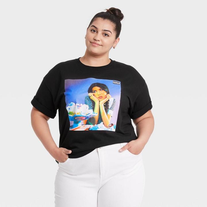 Modern Lux Women's Plus Size Olivia Rodrigo Sour Album Short Sleeve Graphic T-shirt - Black