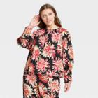 Women's Plus Size Floral Print Balloon Long Sleeve High Cuff Blouse - Who What Wear Black