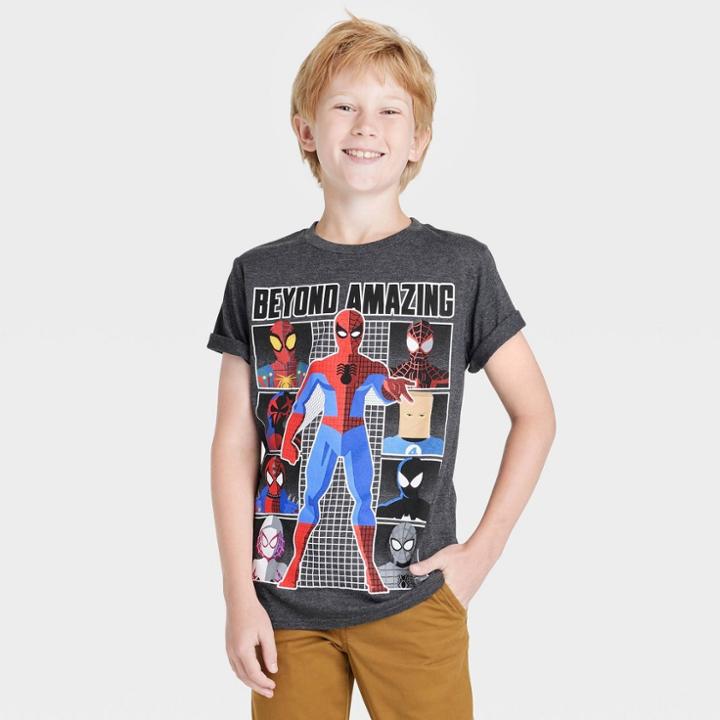 Boys' Marvel Spider-man Beyond Amazing Short Sleeve Graphic T-shirt - Charcoal Gray