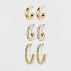 Gem And Ridged Hoop Earring Set 3pc - A New Day Gold