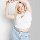 Women's Plus Size Short Sleeve Ribbed With Embroidered Butterfly T-shirt - Wild Fable Fresh White 1x, Women's,