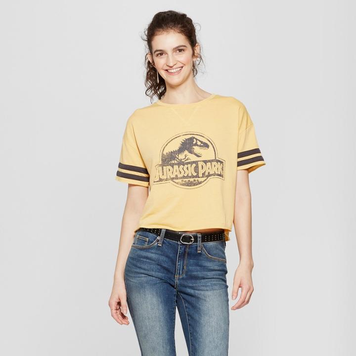 Women's Jurassic Park Short Sleeve Logo Graphic T-shirt (juniors') Mustard