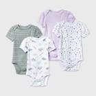 Baby Girls' 4pk Dino Dreams Short Sleeve Bodysuit - Cloud Island White/gray/purple Newborn