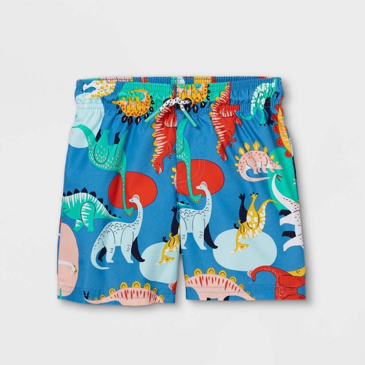 Toddler Boys' Dino Drawstring Swim Trunks - Cat & Jack Blue