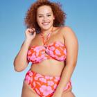 Women's Ring Front Halter Bandeau Bikini Top - Wild Fable Orange/pink Tropical Print X
