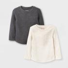 Toddler Boys' 2pk Ottoman Long Sleeve T-shirt - Cat & Jack Cream/charcoal Gray