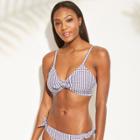 Women's Tie Front Gingham Bralette Bikini Top - Xhilaration Navy (blue) Gingham D/dd Cup