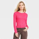 Women's Ribbed Shrunken Long Sleeve T-shirt - Universal Thread Coral Pink
