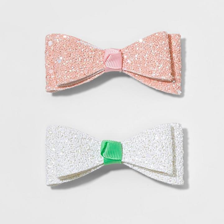 Girls' 2pk Glitter Bow Barettes - Cat & Jack,