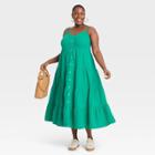 Women's Plus Size Sleeveless Button-front Tiered Dress - Universal Thread Green