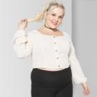 Women's Plus Size Long Sleeve Woven Button Top - Wild Fable Ivory