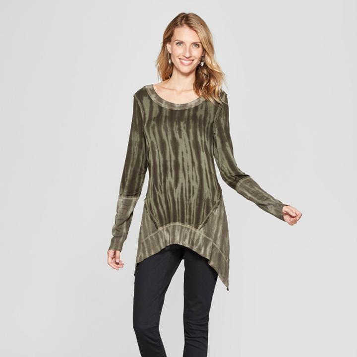 Women's Tie Dye Long Sleeve Sharkbite Hem Top - Knox Rose Green
