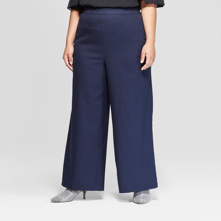 Women's Plus Size Wide Leg Pants - Ava & Viv Navy X, Blue