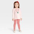 Toddler Girls' Candy Cane Hearts Cozy Long Sleeve Top & Striped Leggings Set - Cat & Jack Pink