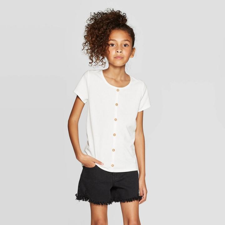 Girls' Rib Button Front T-shirt - Art Class White