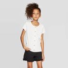 Girls' Rib Button Front T-shirt - Art Class White