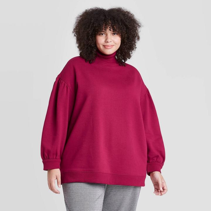Women's Plus Size Long Sleeve Mock Turtleneck T-shirt - A New Day Rose