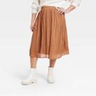 Women's Plus Size Pleated Midi Skirt - A New Day Bronze