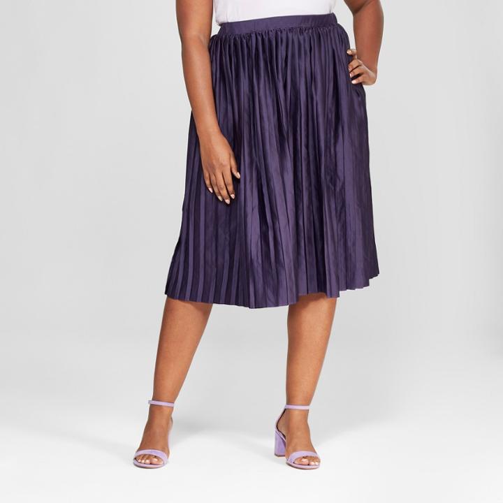 Women's Plus Size Pleated Midi Skirt - Ava & Viv Purple X