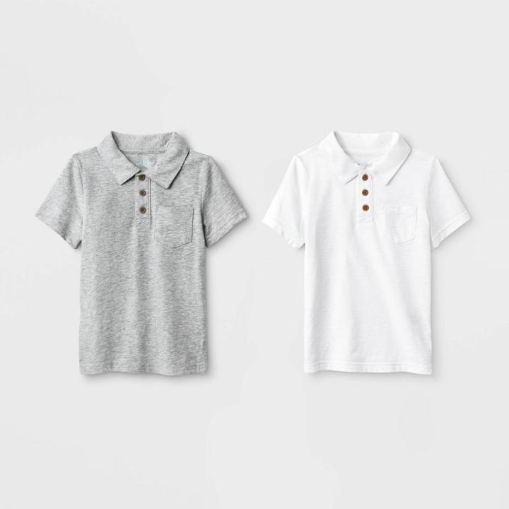 Toddler Boys' 2pk Short Sleeve Polo Shirt - Cat & Jack Heather Gray/white