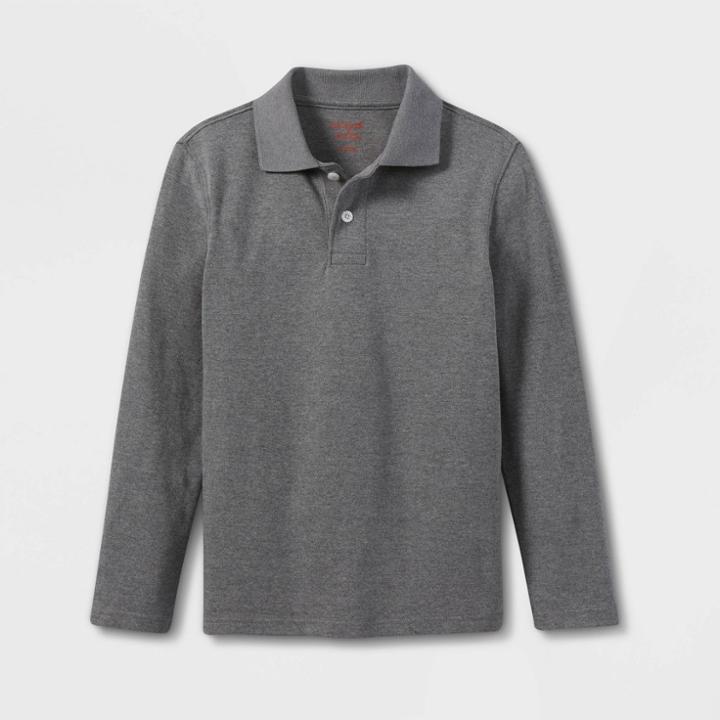 Plusboys' Long Sleeve Interlock Uniform Polo Shirt - Cat & Jack Gray