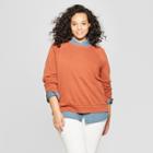 Women's Plus Size Long Sleeve Crew Neck Sweatshirt - Universal Thread Brown