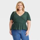 Women's Plus Size Short Sleeve Embroidered Blouse - Knox Rose Dark Green