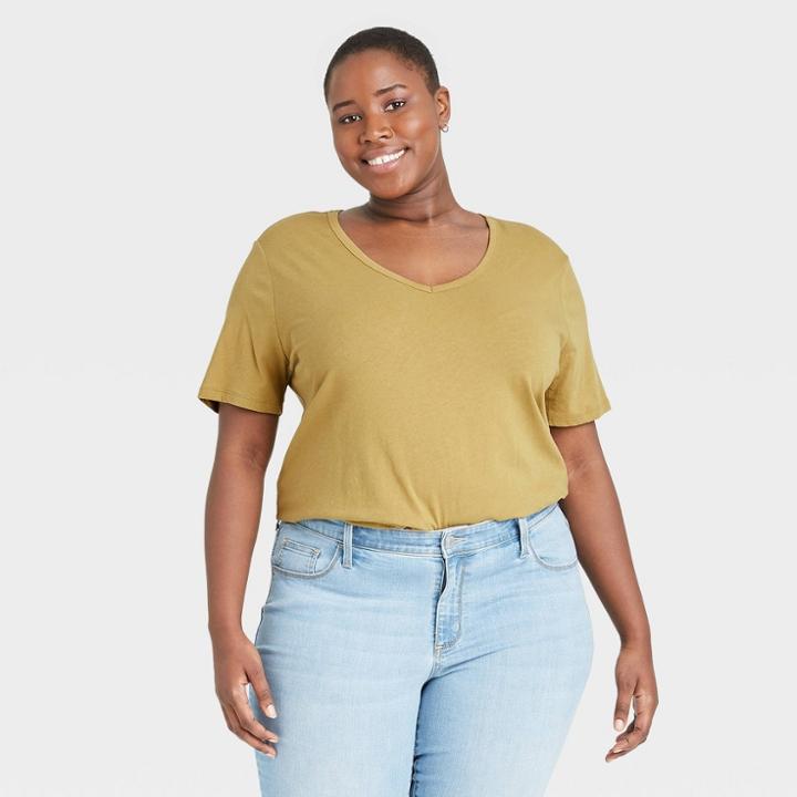 Women's Plus Size V-neck T-shirt - Ava & Viv Green