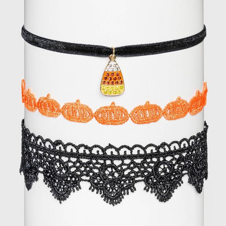 No Brand Halloween Choker Velvet Necklace Set - 3pc, Black/orange/white