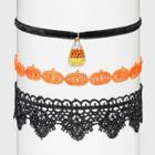 No Brand Halloween Choker Velvet Necklace Set - 3pc, Black/orange/white