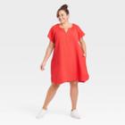 Women's Plus Size Flutter Short Sleeve Woven Dress - Universal Thread Red