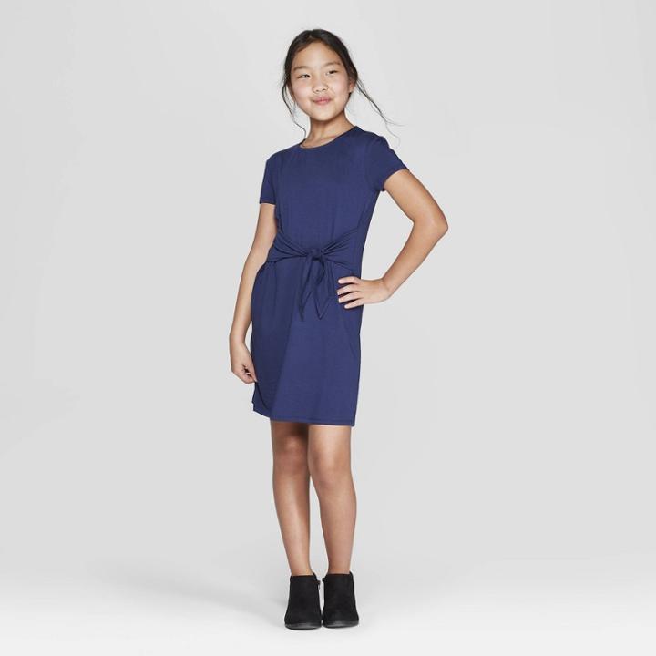 Girls' Tie Front Dress - Art Class Navy (blue)