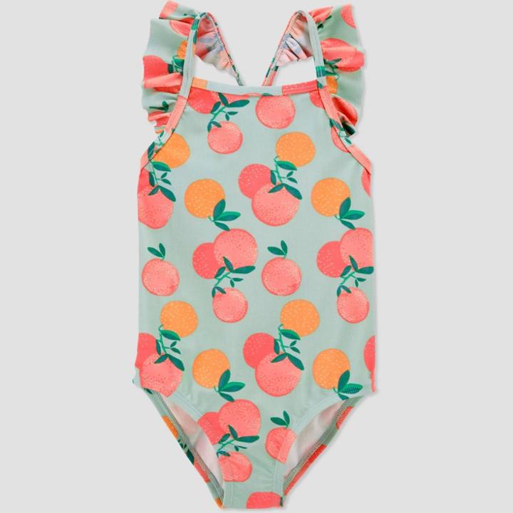 Toddler Girls' Oranges Print Flutter Sleeve One Piece Swimsuit - Just One You Made By Carter's