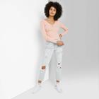 Women's Long Sleeve V-neck Button T-shirt - Wild Fable Blush Pink Floral