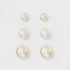 Faux Pearl Stud Earring Set 3ct - A New Day Silver/gray,
