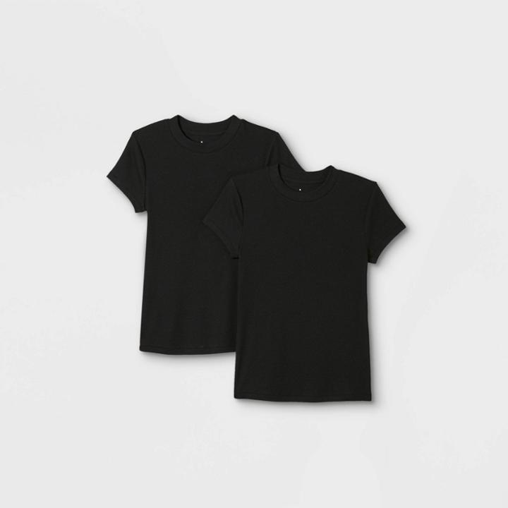 Women's Short Sleeve Ribbed 2pk Bundle T-shirt - A New Day Black/black
