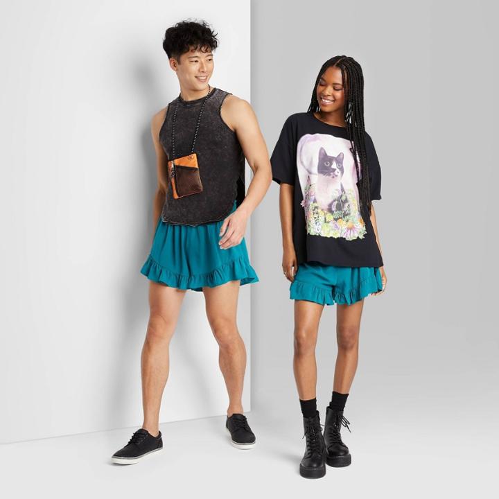 High-waisted Flutter Shorts - Wild Fable Dark Teal Blue