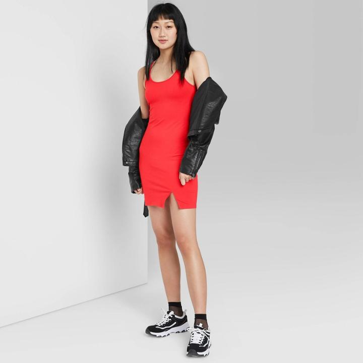 Women's Slit Bodycon Knit Dress - Wild Fable Red Xxs
