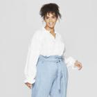 Women's Plus Size Long Blouson Sleeve Mock Neck Top - Who What Wear White