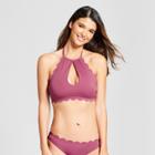 Vanilla Beach Women's Scallop Keyhole High Neck Bikini Top - Mulberry (pink) D/dd Cup