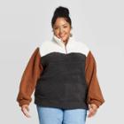 Women's Plus Size Long Sleeve Mock Turtleneck Quarter Zip Sherpa Sweatshirt - Universal Thread Gray X, Brown
