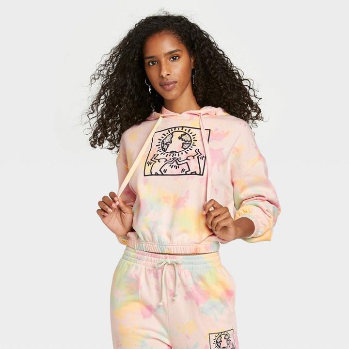 Women's Keith Haring Tie-dye Hooded Graphic Sweatshirt - Pale Peach
