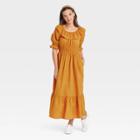 Women's Short Sleeve Ruffle Collar Dress - Universal Thread Gold