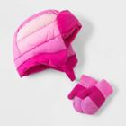 Toddler Girls' 2pk Colorblock Puffer Trapper With Magic Mitten Set - Cat & Jack Pink